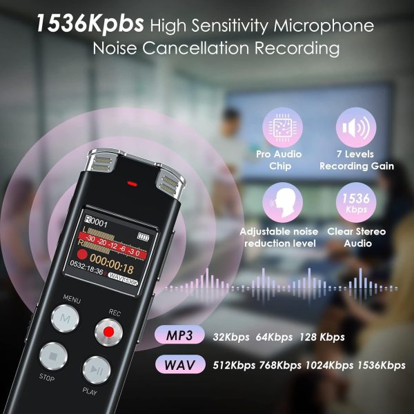 128GB Digital Voice Recorder with Playback: Voice Activated Recorder for Lectures Meetings Interviews - EVISTR Dictaphone Recording Device Tape Recorder Portable Mini, Audio Recorder with USB, MP3 - Image 2