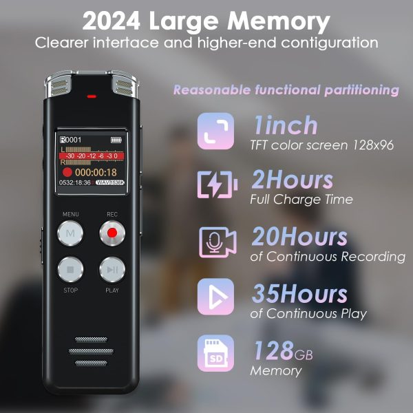 128GB Digital Voice Recorder with Playback: Voice Activated Recorder for Lectures Meetings Interviews - EVISTR Dictaphone Recording Device Tape Recorder Portable Mini, Audio Recorder with USB, MP3 - Image 4