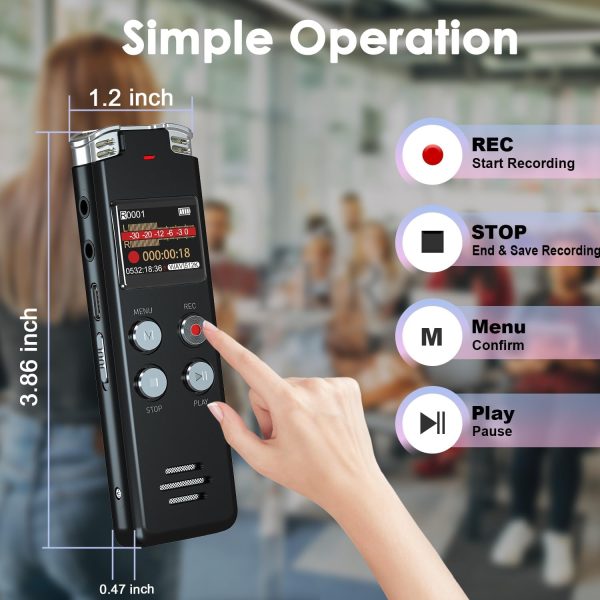 128GB Digital Voice Recorder with Playback: Voice Activated Recorder for Lectures Meetings Interviews - EVISTR Dictaphone Recording Device Tape Recorder Portable Mini, Audio Recorder with USB, MP3 - Image 5