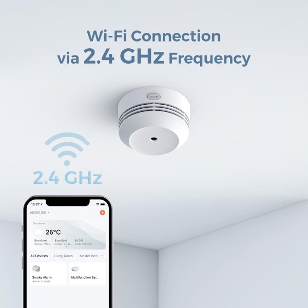 AEGISLINK Wi-Fi Smoke Detector, Wireless Smart Fire Smoke Alarm with App Control, Replaceable Lithium Battery, Auto Self-Check Function, S-WF240, 1-Pack - Image 2