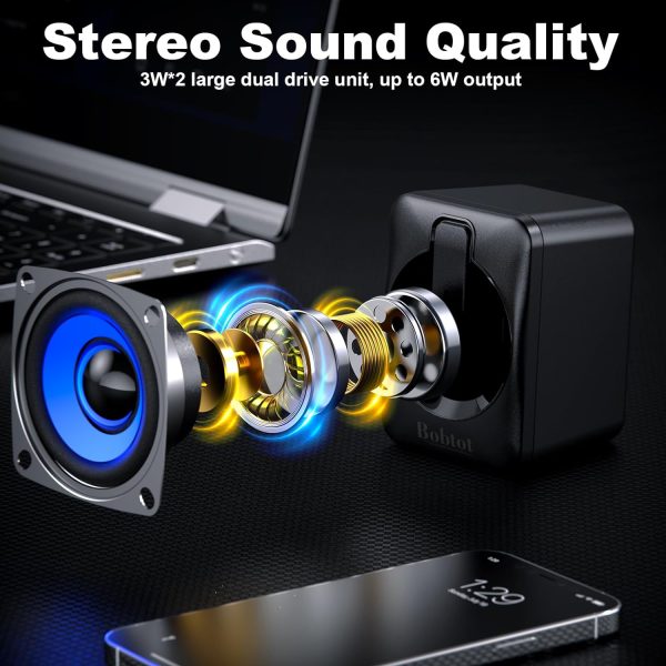 Computer Speaker USB Powered - 2.0 Mini Portable Bluetooth Subwoofer with RGB Lights Volume Control 3.5mm AUX-in HiFi Stereo Sound Desk Audio System for PCs Laptops Tablet Phone - Image 2