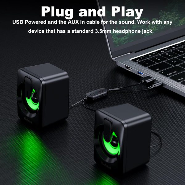 Computer Speaker USB Powered - 2.0 Mini Portable Bluetooth Subwoofer with RGB Lights Volume Control 3.5mm AUX-in HiFi Stereo Sound Desk Audio System for PCs Laptops Tablet Phone - Image 3