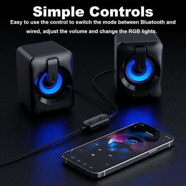 Computer Speaker USB Powered - 2.0 Mini Portable Bluetooth Subwoofer with RGB Lights Volume Control 3.5mm AUX-in HiFi Stereo Sound Desk Audio System for PCs Laptops Tablet Phone - Image 4