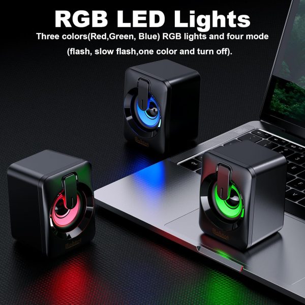 Computer Speaker USB Powered - 2.0 Mini Portable Bluetooth Subwoofer with RGB Lights Volume Control 3.5mm AUX-in HiFi Stereo Sound Desk Audio System for PCs Laptops Tablet Phone - Image 5