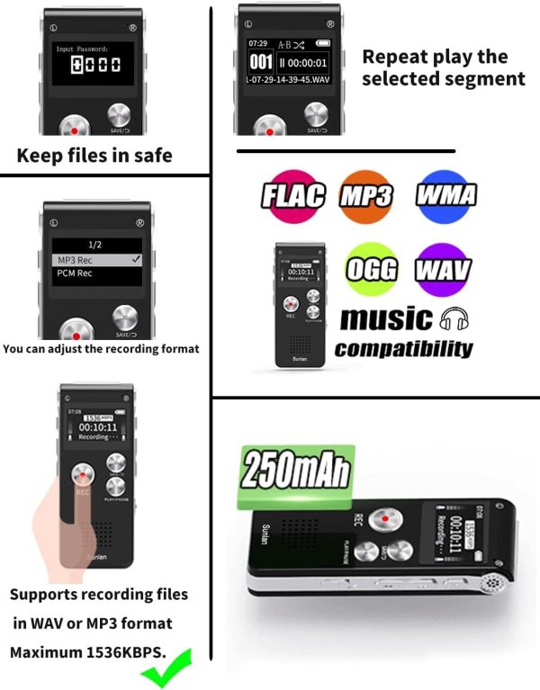 Digital Voice Recorder, 64GB USB Recording Device with 750 Hrs Recording Capacity,Digital Audio Recorder Perfect Capture Every Word for Lecture Interview Meeting Class etc - Image 2