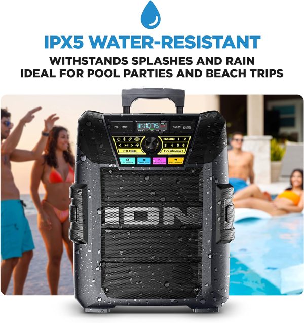 ION Block Rocker XL - Portable Bluetooth Outdoor Party Speaker, 220W, with Karaoke Microphone, Battery, 5 Speakers, Lights, Radio, USB Charging & App - Image 6