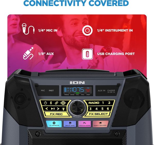 ION Block Rocker XL - Portable Bluetooth Outdoor Party Speaker, 220W, with Karaoke Microphone, Battery, 5 Speakers, Lights, Radio, USB Charging & App - Image 7