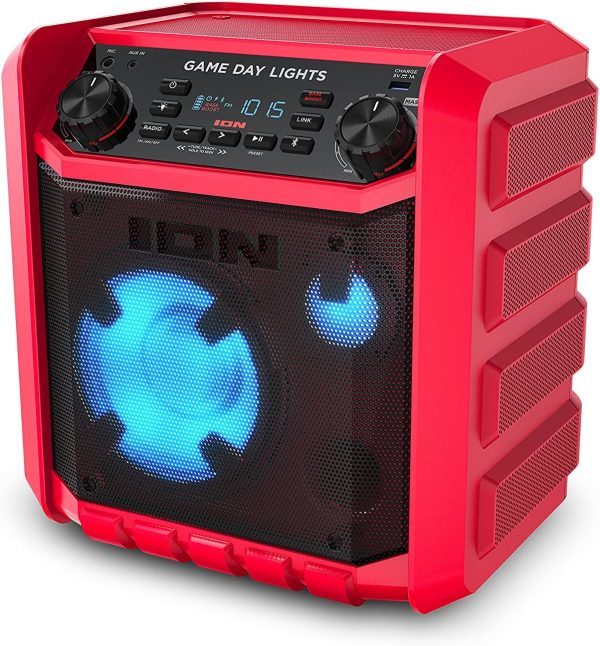 ION Game Day Lights Portable Bluetooth Party Speaker with Karaoke Microphone Lights and Radio for Birthday, Pool Party, BBQ – Powerful, 50W (Red) - Image 2