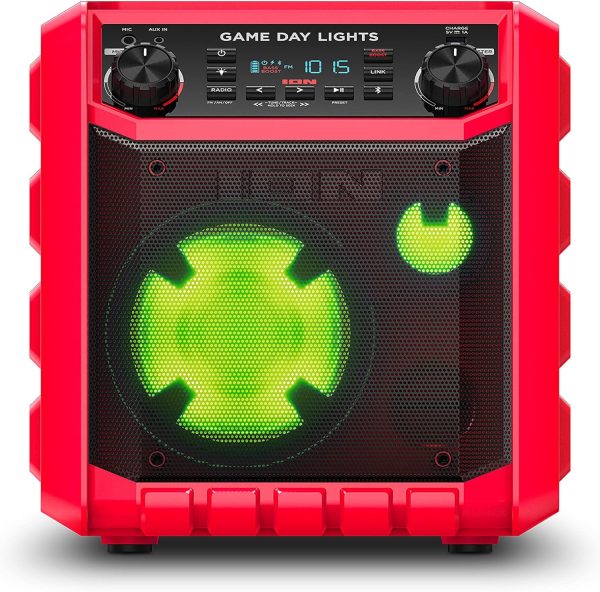 ION Game Day Lights Portable Bluetooth Party Speaker with Karaoke Microphone Lights and Radio for Birthday, Pool Party, BBQ – Powerful, 50W (Red) - Image 3