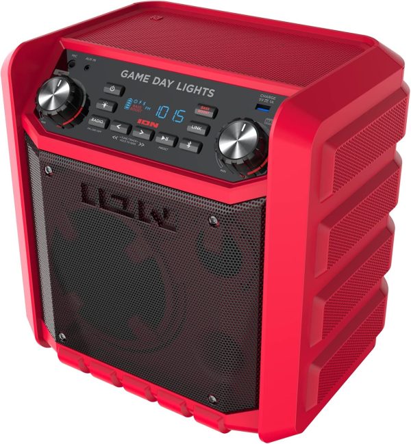ION Game Day Lights Portable Bluetooth Party Speaker with Karaoke Microphone Lights and Radio for Birthday, Pool Party, BBQ – Powerful, 50W (Red) - Image 5
