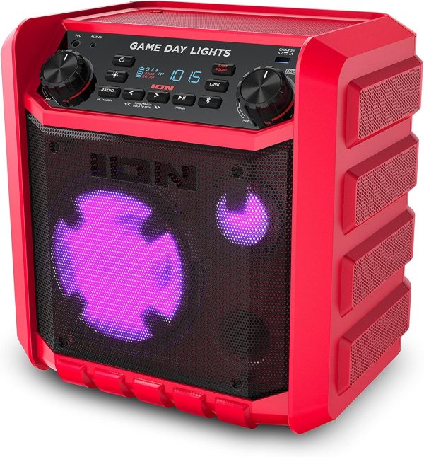 ION Game Day Lights Portable Bluetooth Party Speaker with Karaoke Microphone Lights and Radio for Birthday, Pool Party, BBQ – Powerful, 50W (Red) - Image 6