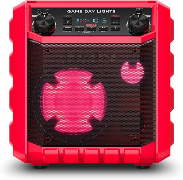 ION Game Day Lights Portable Bluetooth Party Speaker with Karaoke Microphone Lights and Radio for Birthday, Pool Party, BBQ – Powerful, 50W (Red) - Image 8