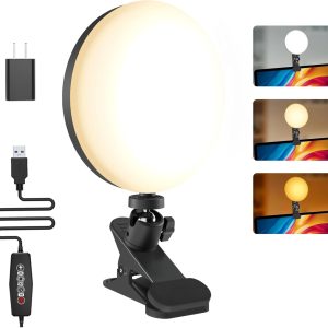 Light for Video Recording, 3 Color & 5 Brightness Video Light Clip on Desktop Monitor, Timer Setting with USB Plug Webcam Light for Meeting, Video Calls, Remote Working, Live Streaming - 6.3''