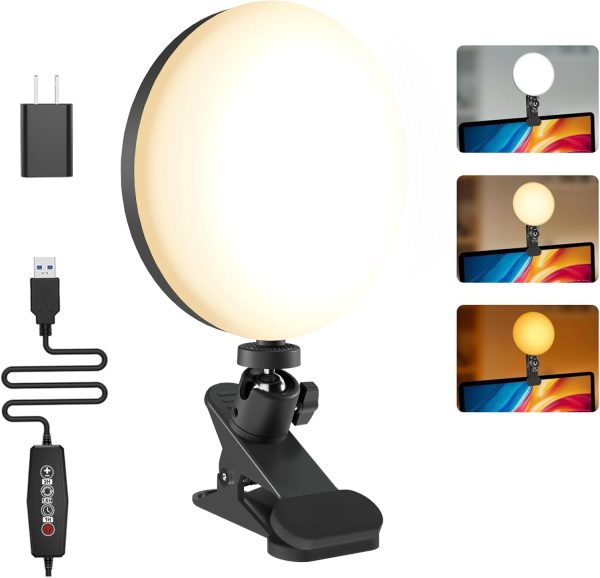 Light for Video Recording, 3 Color & 5 Brightness Video Light Clip on Desktop Monitor, Timer Setting with USB Plug Webcam Light for Meeting, Video Calls, Remote Working, Live Streaming - 6.3''