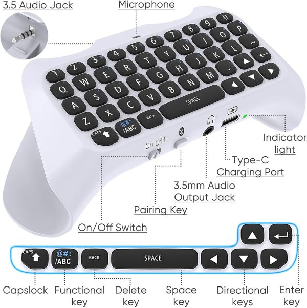 Wireless Controller Keyboard for PS5, Bluetooth 3.0 Mini Portable Gamepad Chatpad with Built-in Speaker & 3.5MM Audio Jack for Playstation 5 Voice Chat Board for Messaging and Gaming Live Chat - Image 4
