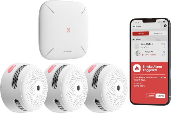 X-Sense Smart Smoke Detector with Voice Alerts and 17 Locations, Wi-Fi Smoke Alarm with SBS50 Base Station, Test from APP, Wireless Interconnected Fire Alarm, Model XS0B-MR31